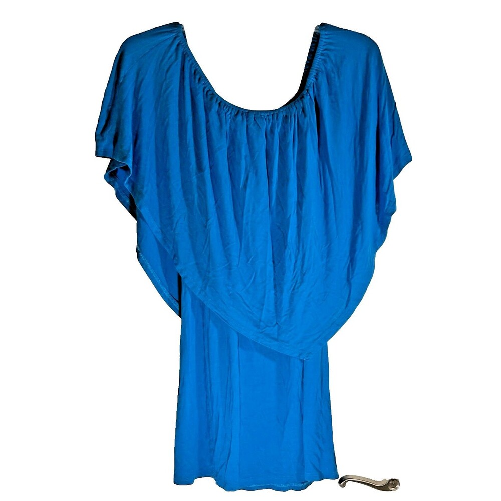 Chatoyant 4 Way Convertible Top Blue Plus Size 1X Soft Knit Stretch 33" Long EUC